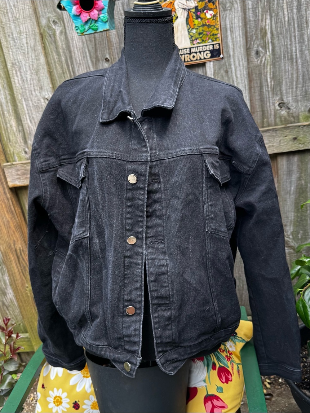 Wife Life Black Denim Jacket - Classic Button-Up Trucker Style